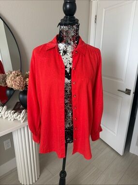 LC Lauren Conrad Vibrant Red Button-Front Blouse